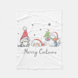 Cats With Santa Hat Merry Catmas Cat Lover Christm Fleece Blanket
