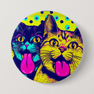 Cats with sticking out pop art 7.5 cm round badge