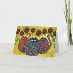 cats with sunflowers card