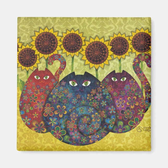 Cats With Sunflowers Magnet (Front)