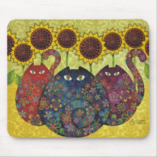 cats with sunflowers mouse mat