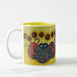 cats with sunflowers mug