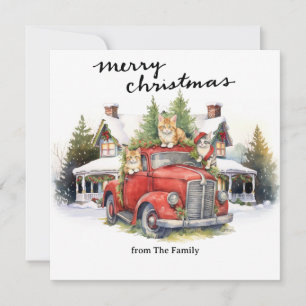 Cats with  Vintage Red Truck for pet lovers Holiday Card