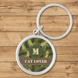Cats Woodland Camouflage Monogram Keychain