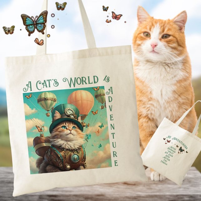 Cats World Adventure Steampunk Hot Air Balloon  Tote Bag (Creator Uploaded)