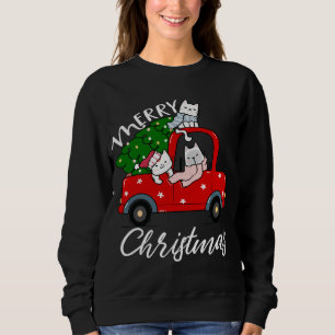 Cats xmas Tree on Red Truck Cat Christmas tree Sweatshirt
