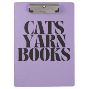 Cats Yarn Books Purple Background Gift  Clipboard