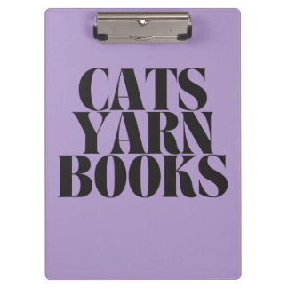 Cats Yarn Books Purple Background Gift  Clipboard