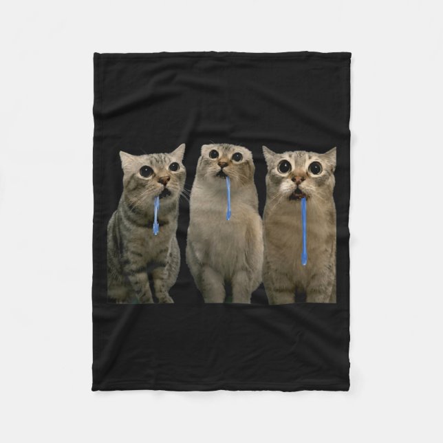 Cats Yelling At A Drooling Cat Double Funny Meme Fleece Blanket (Front)