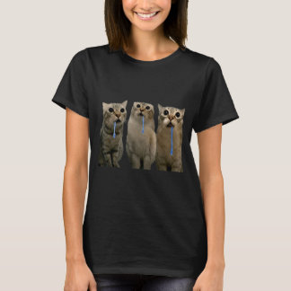 Cats Yelling At A Drooling Cat Double Funny Meme T-Shirt