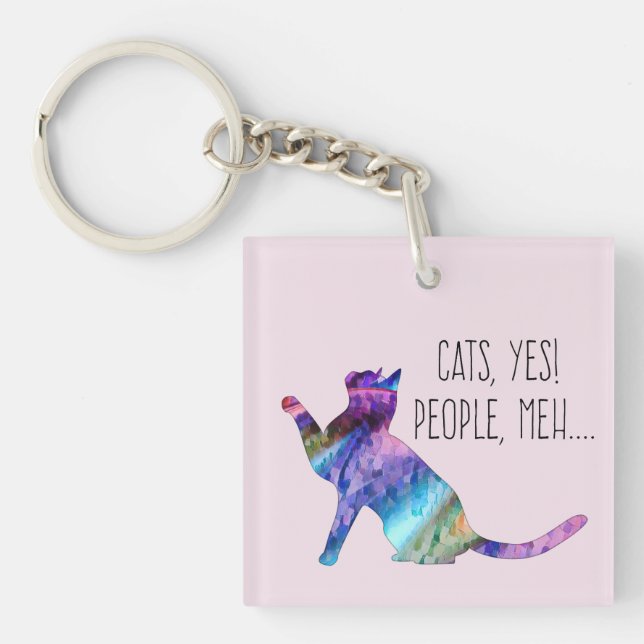 Cats, Yes People, Meh... Key Ring (Front)