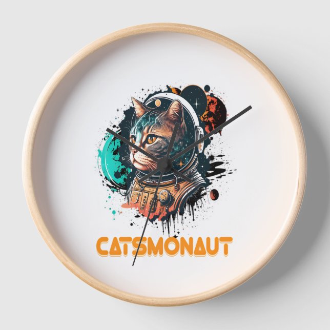 Catsmonaut Astronaut Cat Or Space Cat Clock (Front)