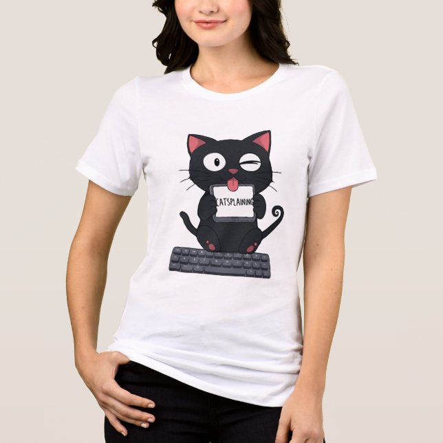 Catsplaining - Funny Cute Black Cat Meme Tri-Blend Shirt (Front)