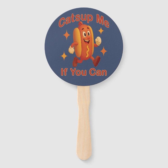 Catsup Me If You Can Funny Hot Dog – Ketchup Pun Hand Fan (Front)