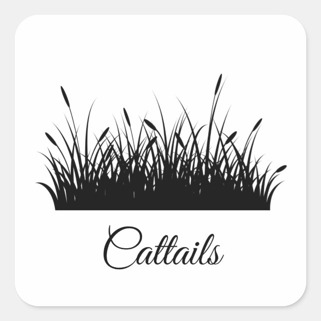 cattails black silhouette square sticker (Front)