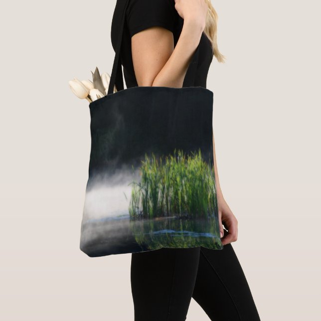 Cattails In The Mist On A Pond Nature Tote Bag (Close Up)