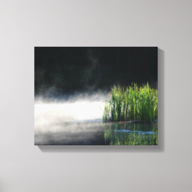 Cattails In The Mist On A Pond Orton Canvas Print (Front)