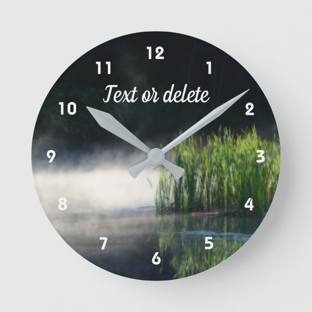 Cattails In The Mist On A Pond Personalized Round Clock (Front)