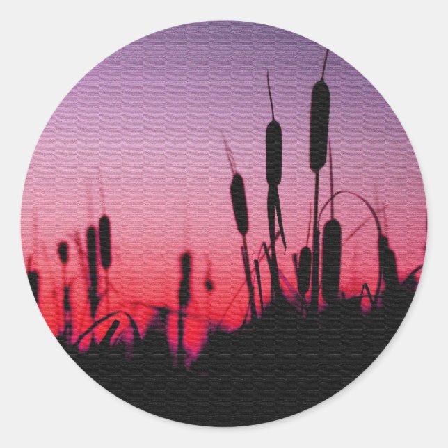 Cattails in the Sunset Classic Round Sticker (Front)