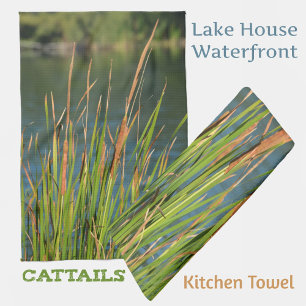 Cattails on Lake Waterfront Photographic Tea Towel