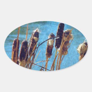 Cattails on the Pond Oval Sticker