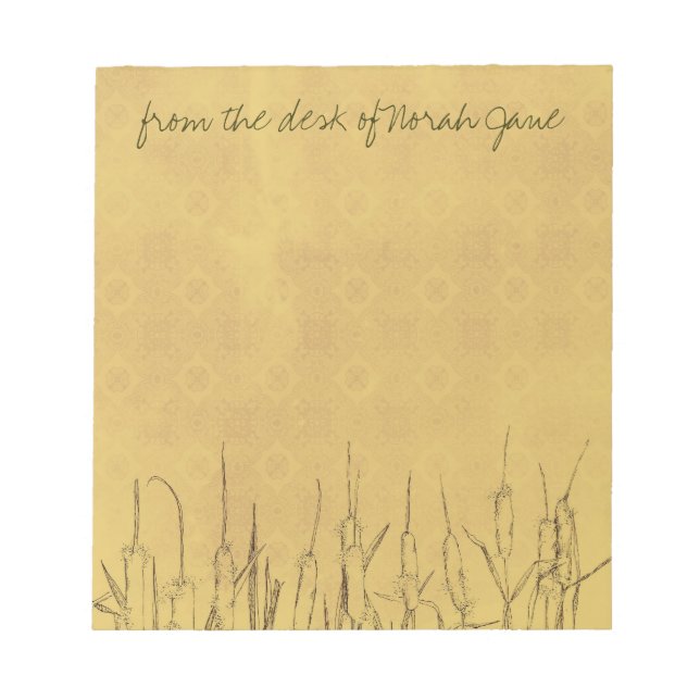 Cattails Pen and Ink Drawing Personalised Notepad (Front)