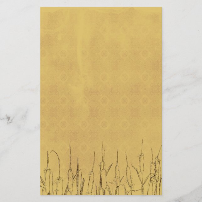 Cattails Pen and Ink Plants Drawing Stationery (Front)