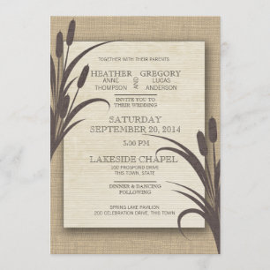 Cattails Rustic Lake Wedding Invitation