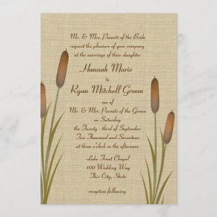 Cattails Rustic Lake Wedding Invitation