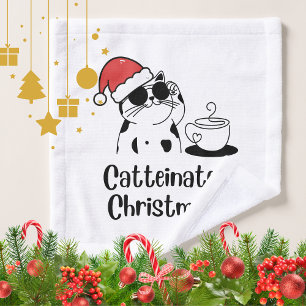 Catteinated Christmas Coffee and Cat Lover Holiday Bath Towel Set