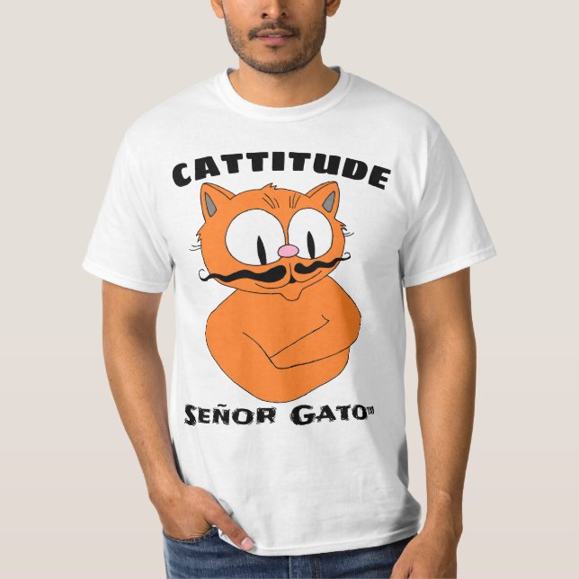CATTITUDE Cartoon Moustache Cat T-Shirt (Front)