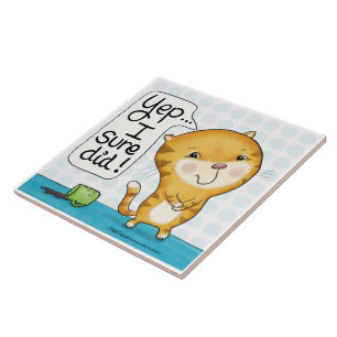 Cattitude- Cat Spills Coffee Tile
