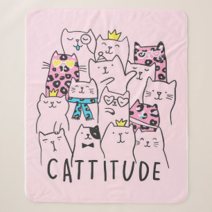 Cattitude Cute Cat, Funny Kitten Cat Lover Gift Sherpa Blanket