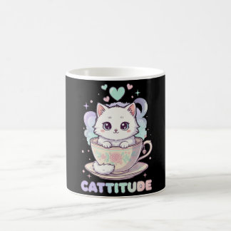 Cattitude Cute Kawaii Pastel White Kitten  Coffee Mug