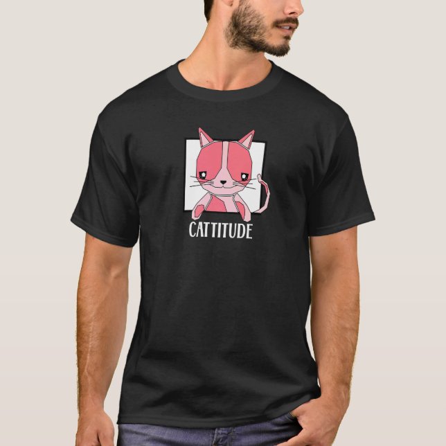 Cattitude Cute Kitten Cat T-Shirt (Front)