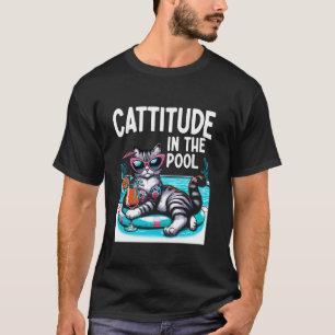 Cattitude in Pool Cat Swimming Swim Coach Swimmer  T-Shirt
