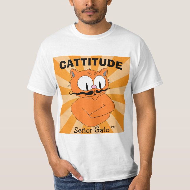 CATTITUDE Señor Gato™ Cartoon Moustache Cat T-Shirt (Front)