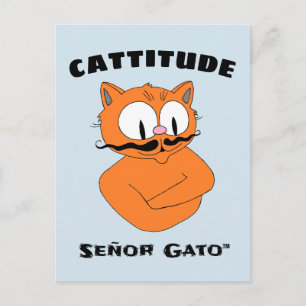 "CATTITUDE" Señor Gato Moustache Cat Postcard