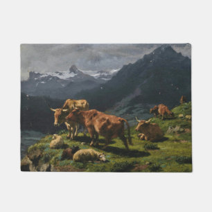 Cattle and Sheep in an Alpine Landscape Doormat