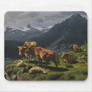 Cattle and Sheep in an Alpine Landscape Mouse Mat