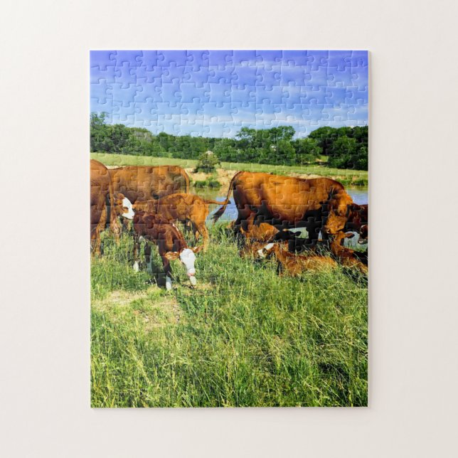 Cattle At The Pond Jigsaw Puzzle (Vertical)