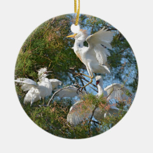 Cattle birds egrets in tree ceramic tree decoration