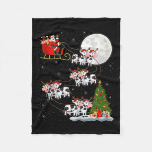 Cattle Cow Santa Sleigh Flying Funny Magical Chris Fleece Blanket