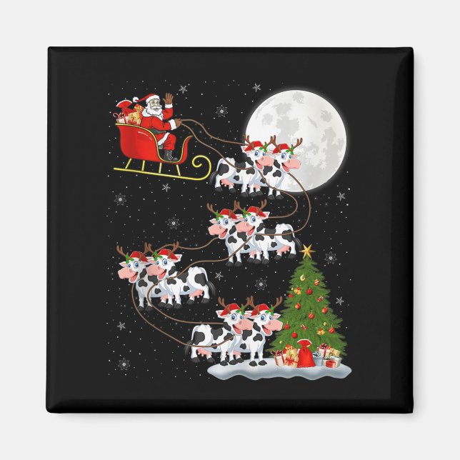 Cattle Cow Santa Sleigh Flying Funny Magical Chris Magnet (Front)