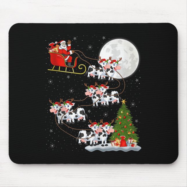 Cattle Cow Santa Sleigh Flying Funny Magical Chris Mouse Mat (Front)