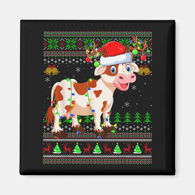 Cattle Cow Ugly Christmas Sweaters Holiday Santa C Magnet (Front)