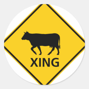 Cattle Crossing Highway Sign Classic Round Sticker
