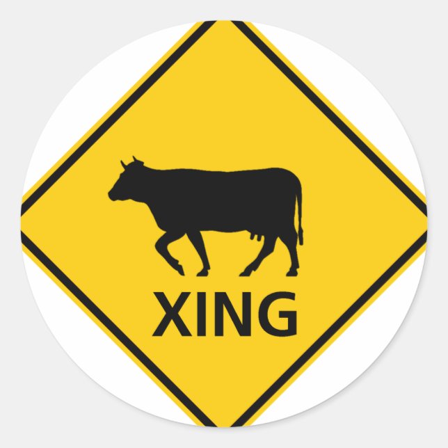 Cattle Crossing Highway Sign Classic Round Sticker (Front)