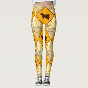cattle crossing sign yellow diamonds leggings