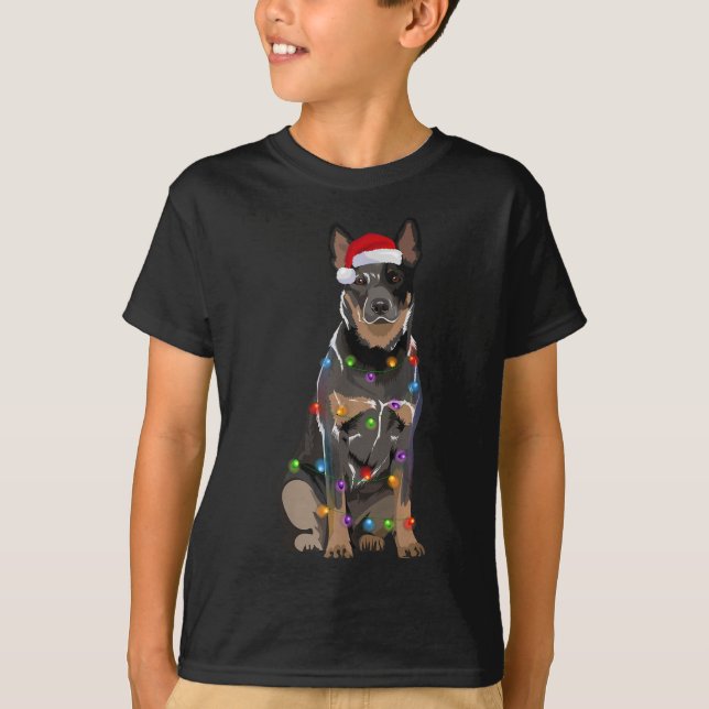 Cattle Dog Christmas Lights Xmas Dog Lover Santa H T-Shirt (Front)